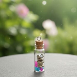 Hand Crafted Teddy Bear Charm Necklace with Colorful Beads